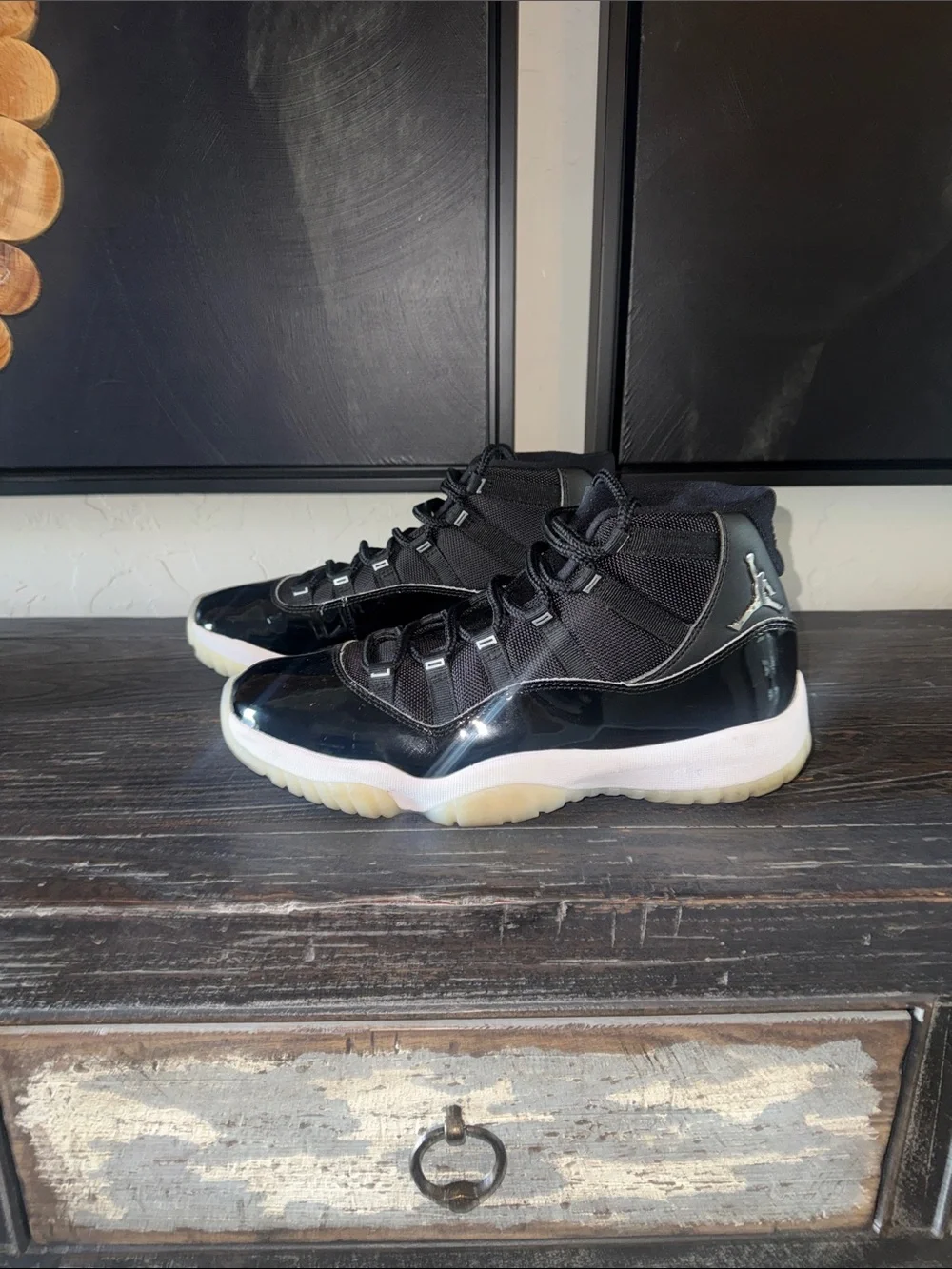 Jordan Black Patent Leather High-Top Sneakers with Icy Sole